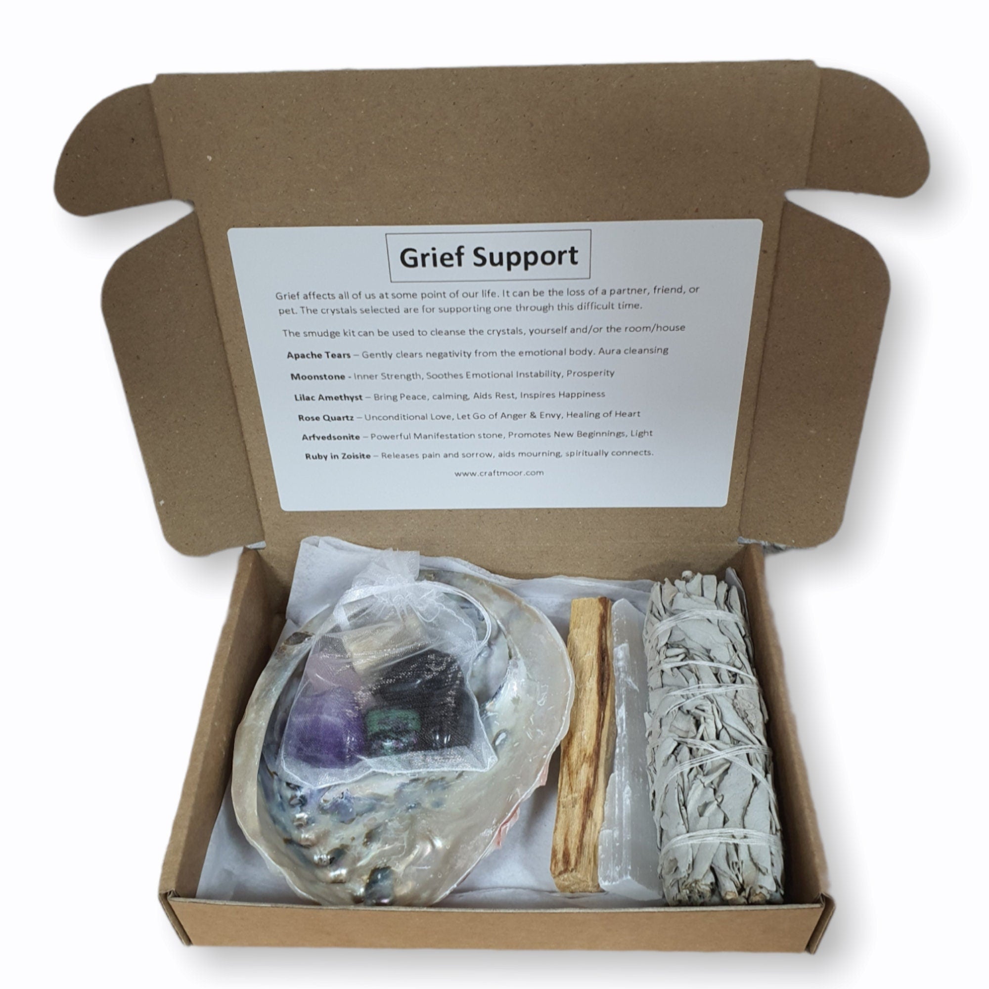 Crystal and Smudge Gift Sets - Love, Well-being, Fertility, Grief, Sleep, New Home, Happiness, Prosperity, Anxiety