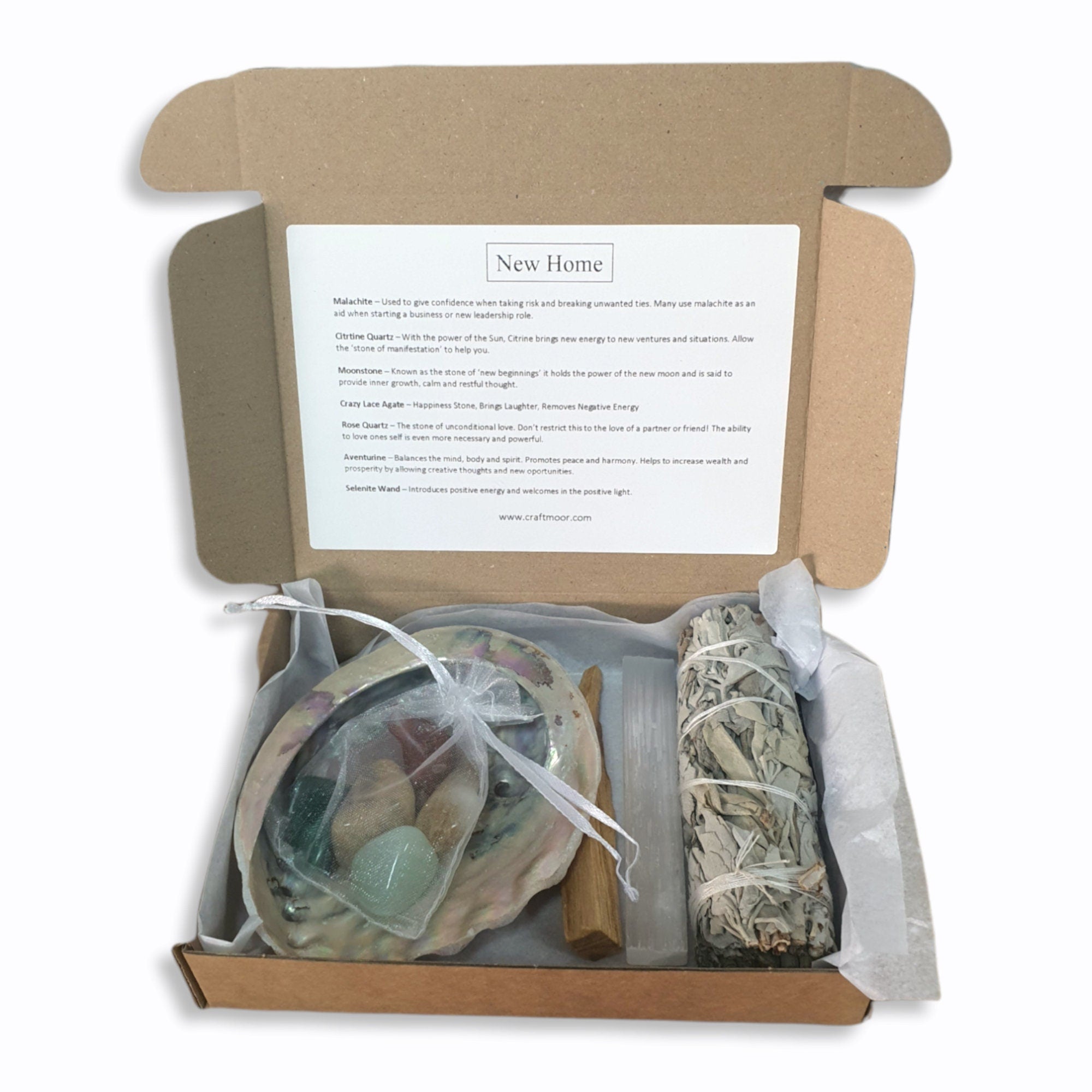 Crystal and Smudge Gift Sets - Love, Well-being, Fertility, Grief, Sleep, New Home, Happiness, Prosperity, Anxiety