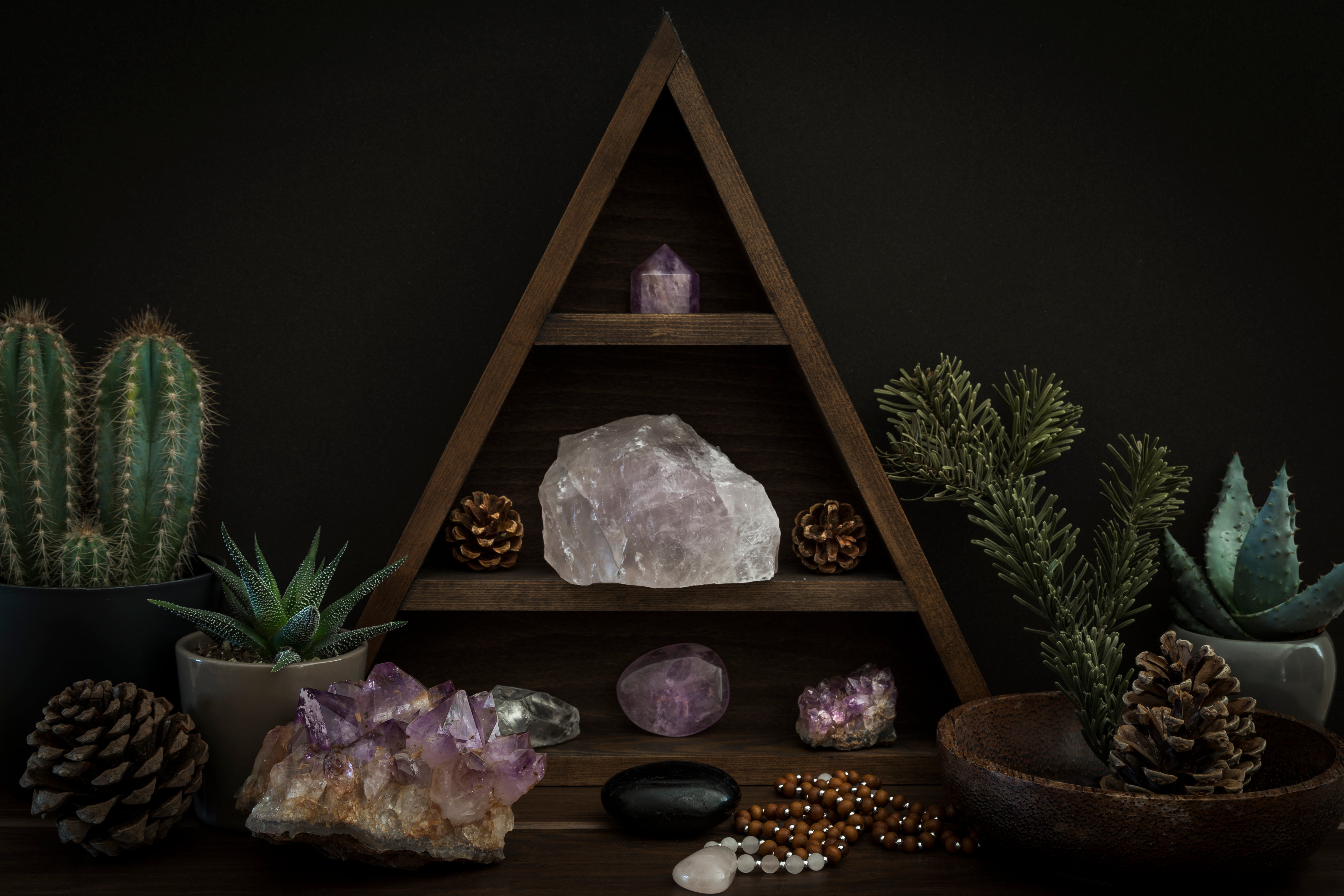 healing crystals on a shelf