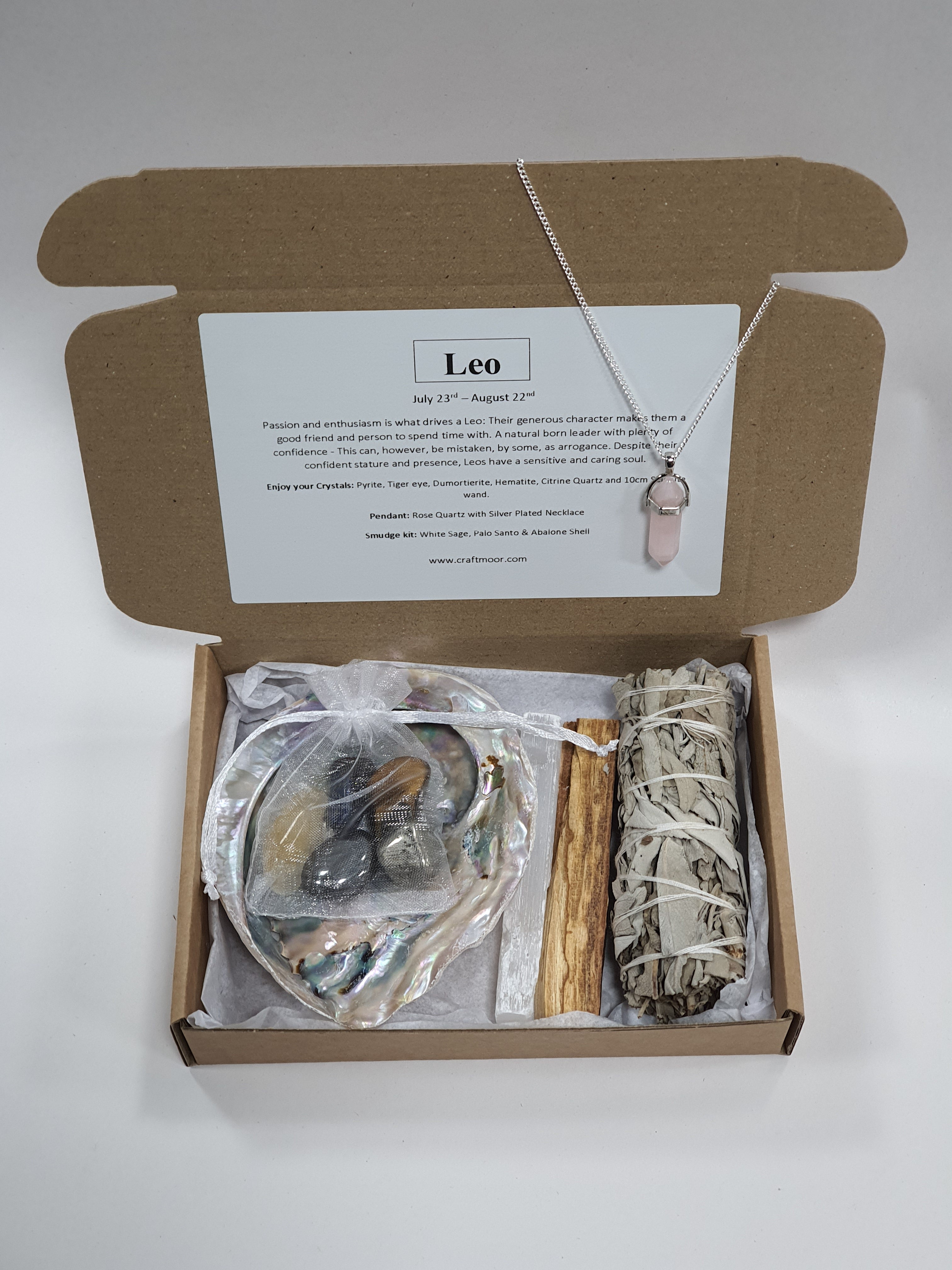 Leo Zodiac Crystals, Pendant & Smudge Gift Set