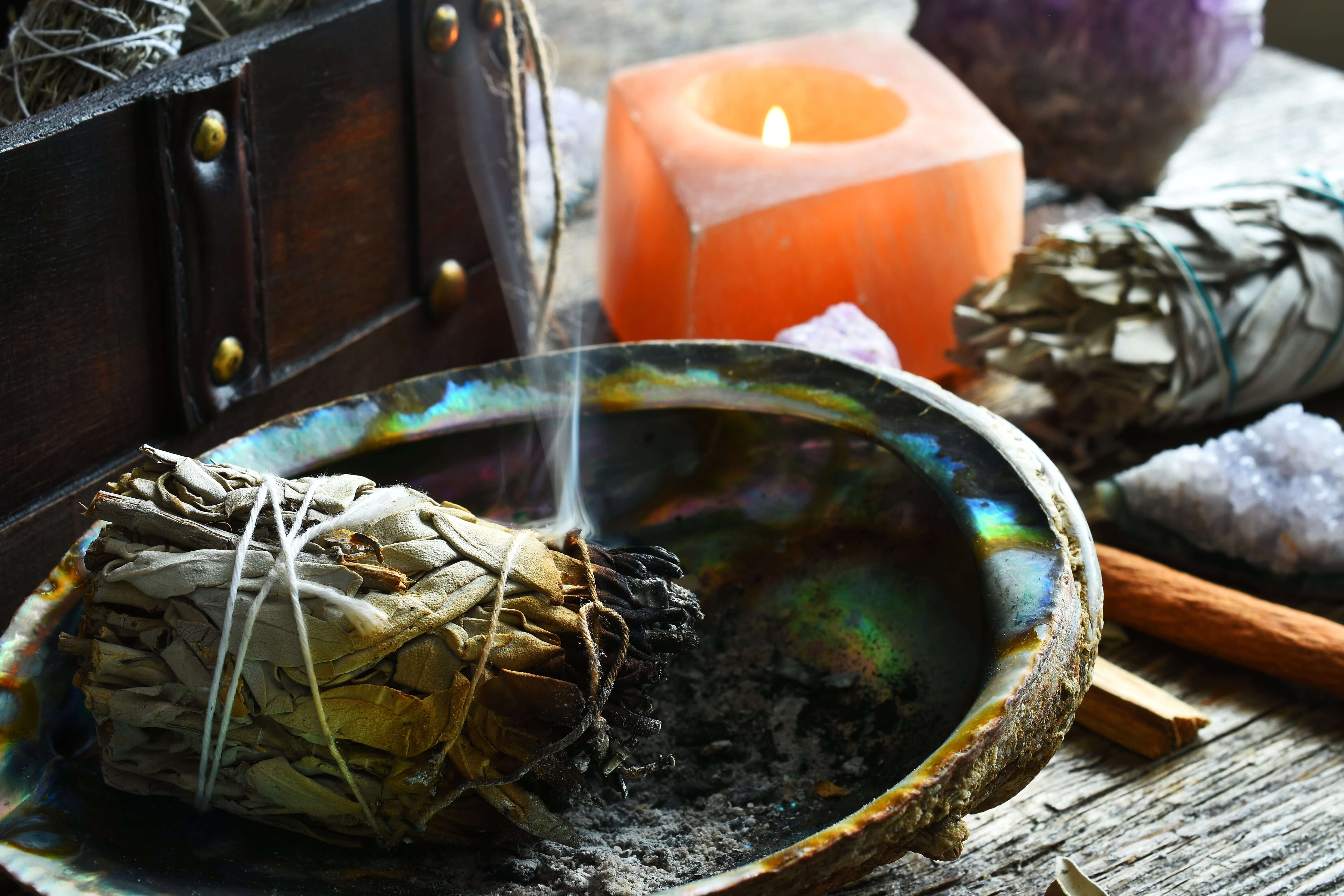 Abalone Shell holding white sage smudge