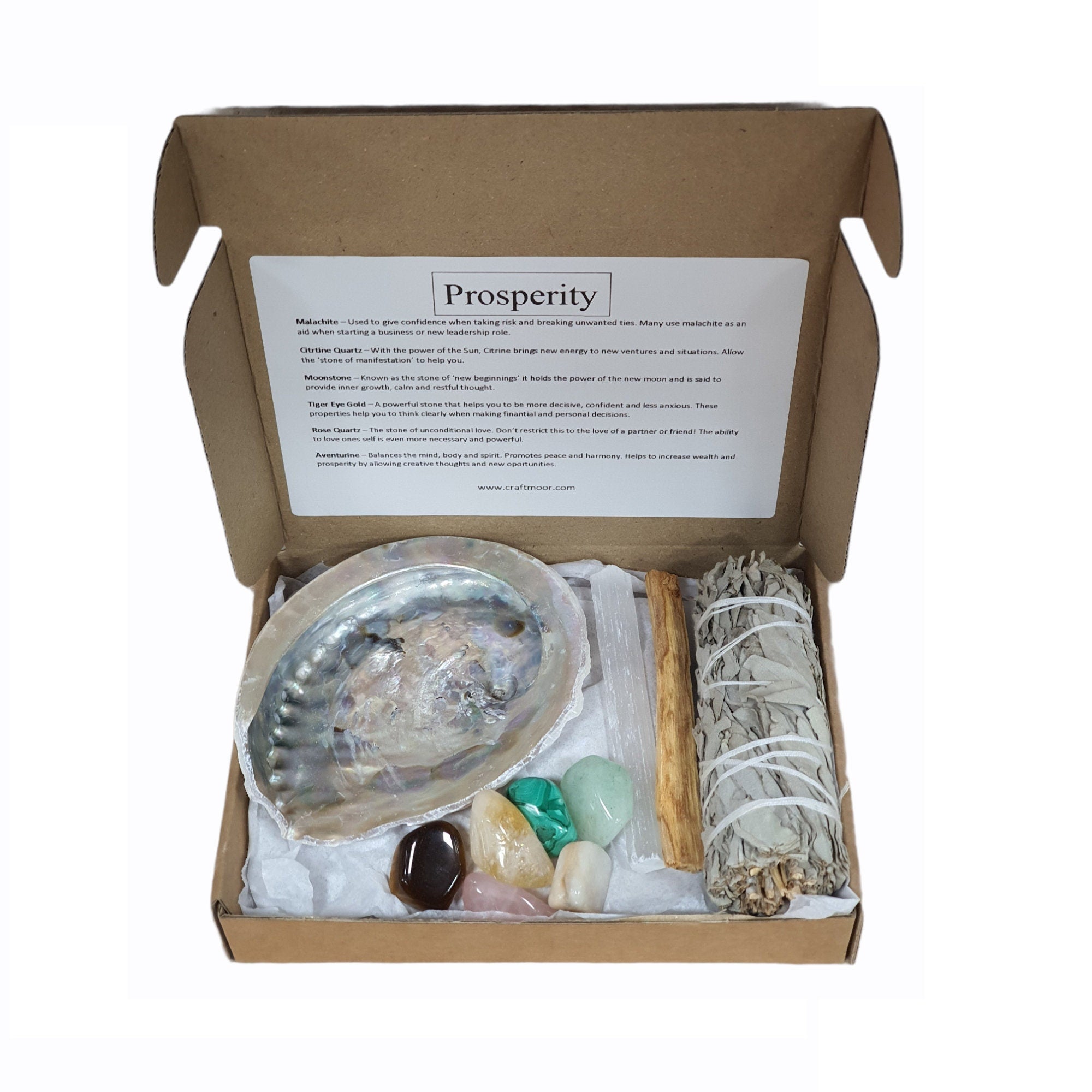 Crystal and Smudge Gift Sets - Love, Well-being, Fertility, Grief, Sleep, New Home, Happiness, Prosperity, Anxiety