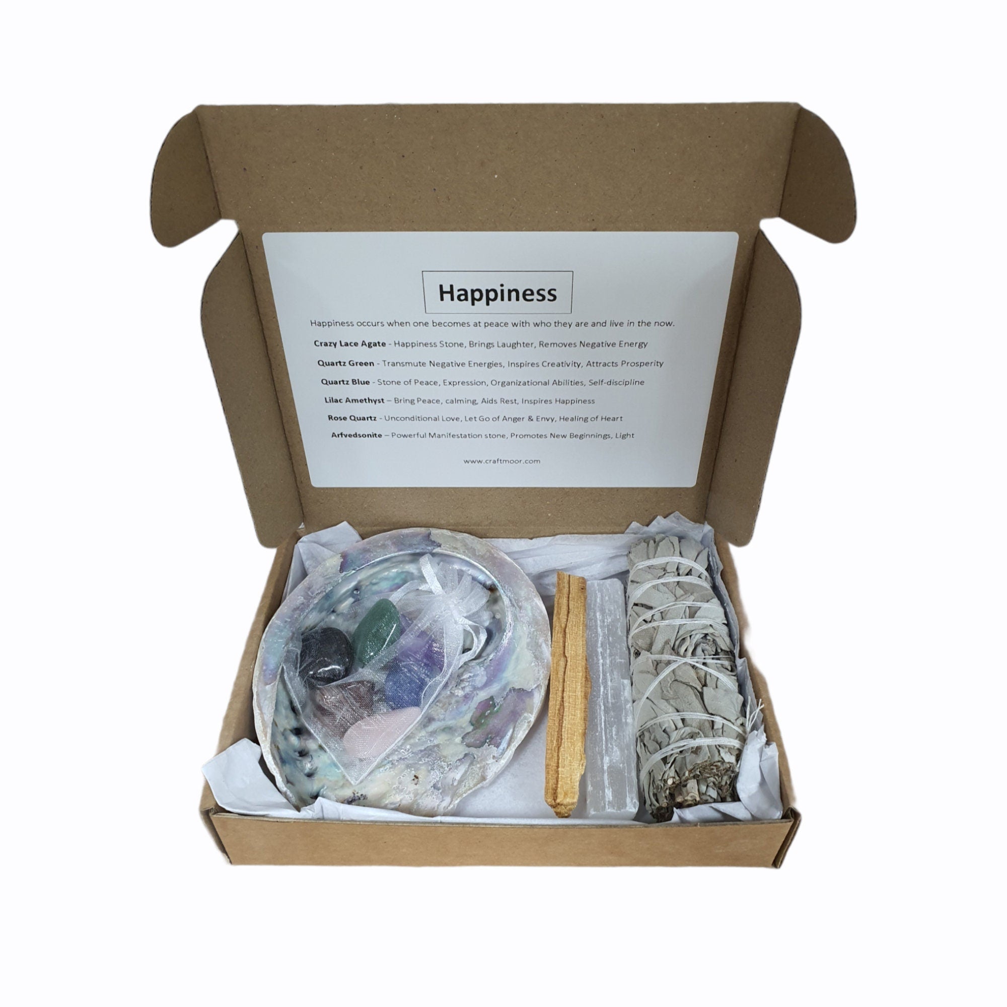 Crystal and Smudge Gift Sets - Love, Well-being, Fertility, Grief, Sleep, New Home, Happiness, Prosperity, Anxiety