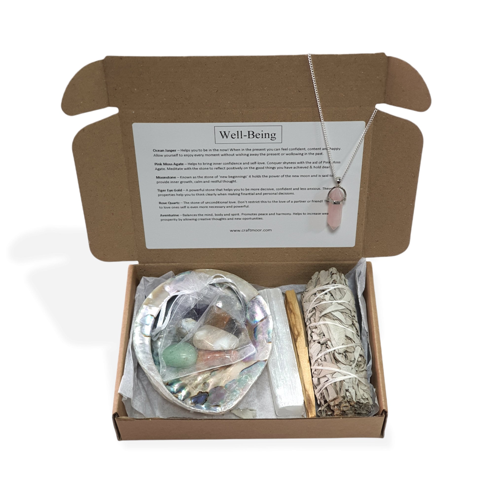 Crystal and Smudge Gift Sets - Love, Well-being, Fertility, Grief, Sleep, New Home, Happiness, Prosperity, Anxiety