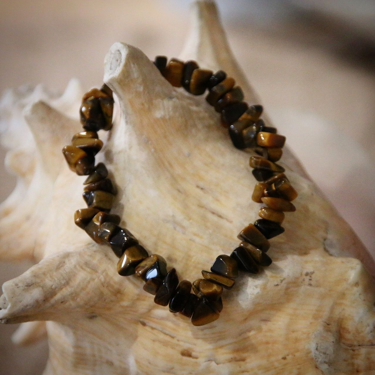 Crystal Chip Gem Bracelets - Quality  Elasticated Bracelets Tiger Eye Gold