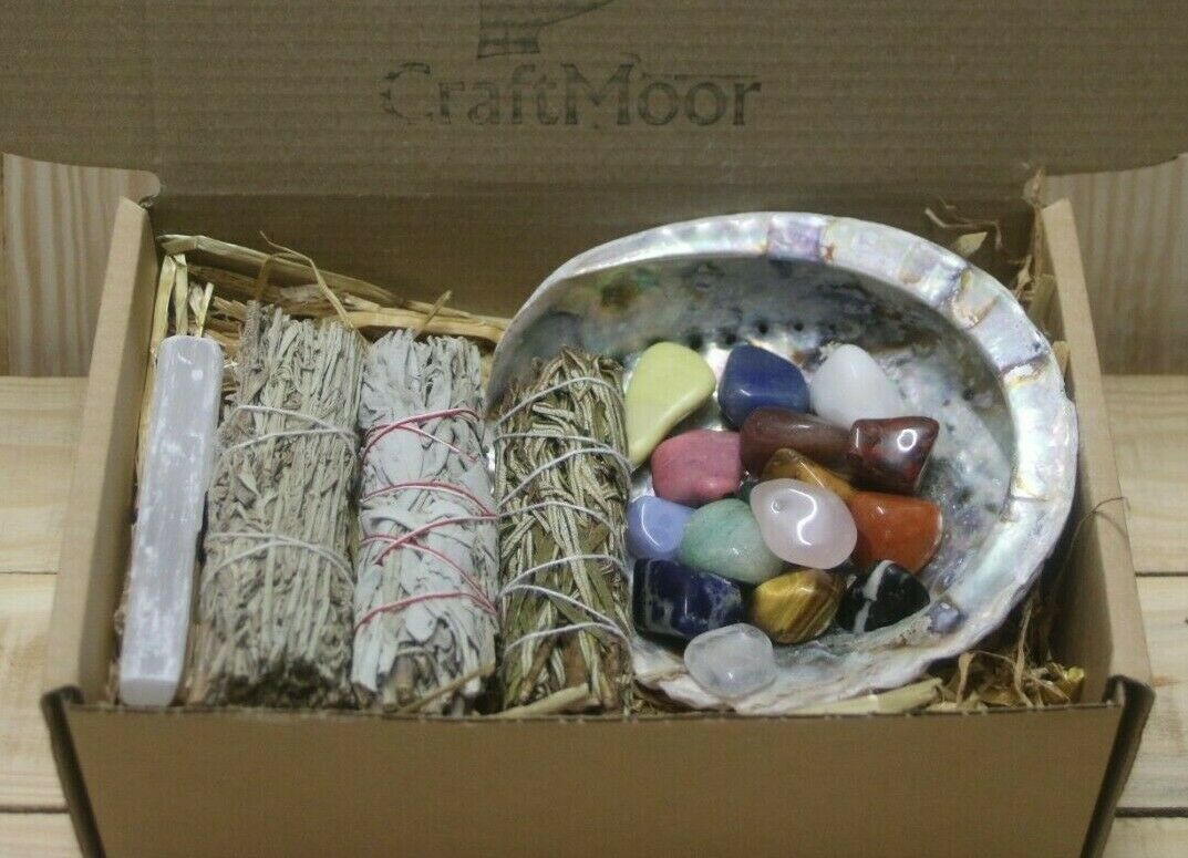 Healing Crystals, Abalone Shell & Smudge Sage Stick Multipack Kit