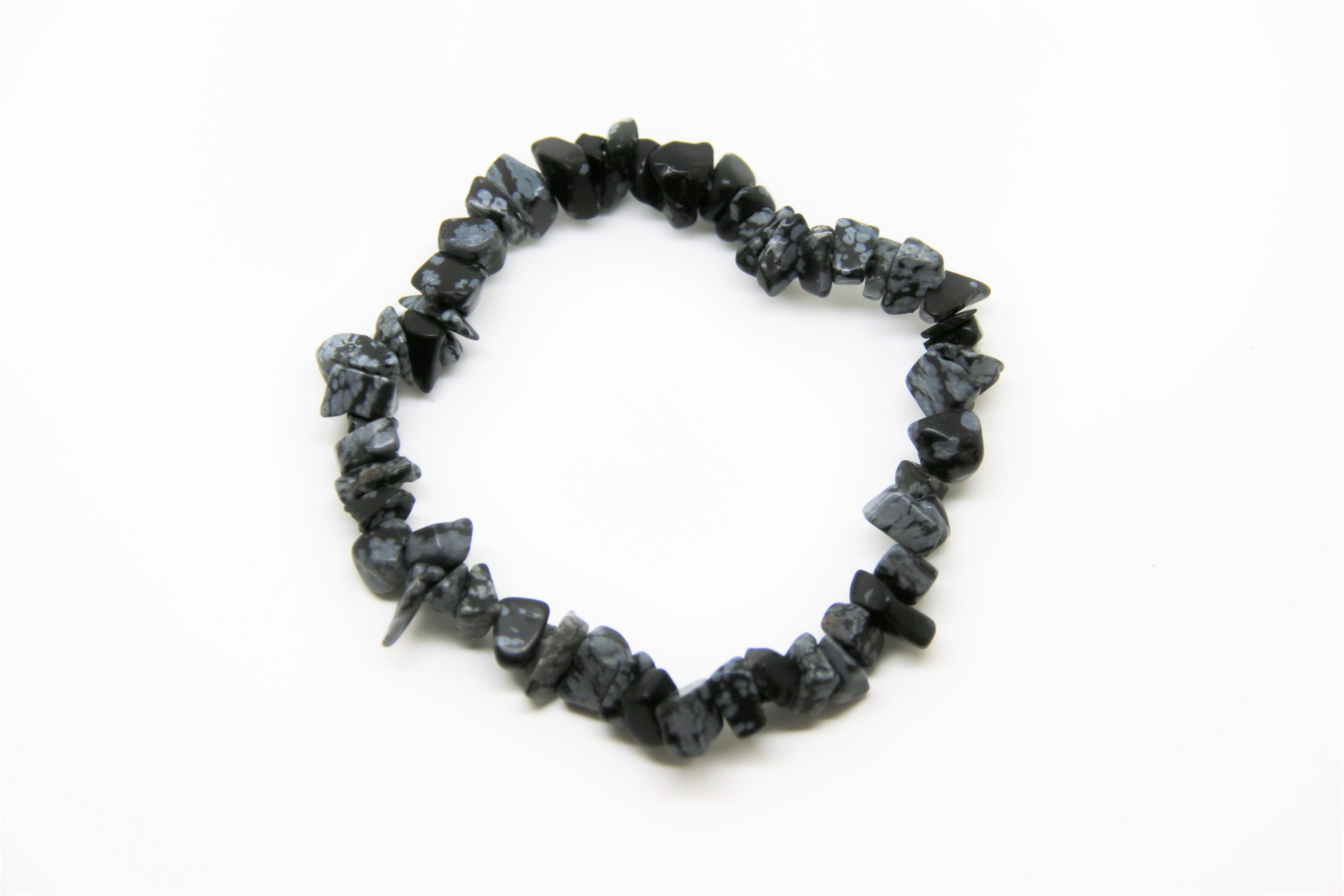 Obsidian Snowflake Crystal Chip Gem Bracelet