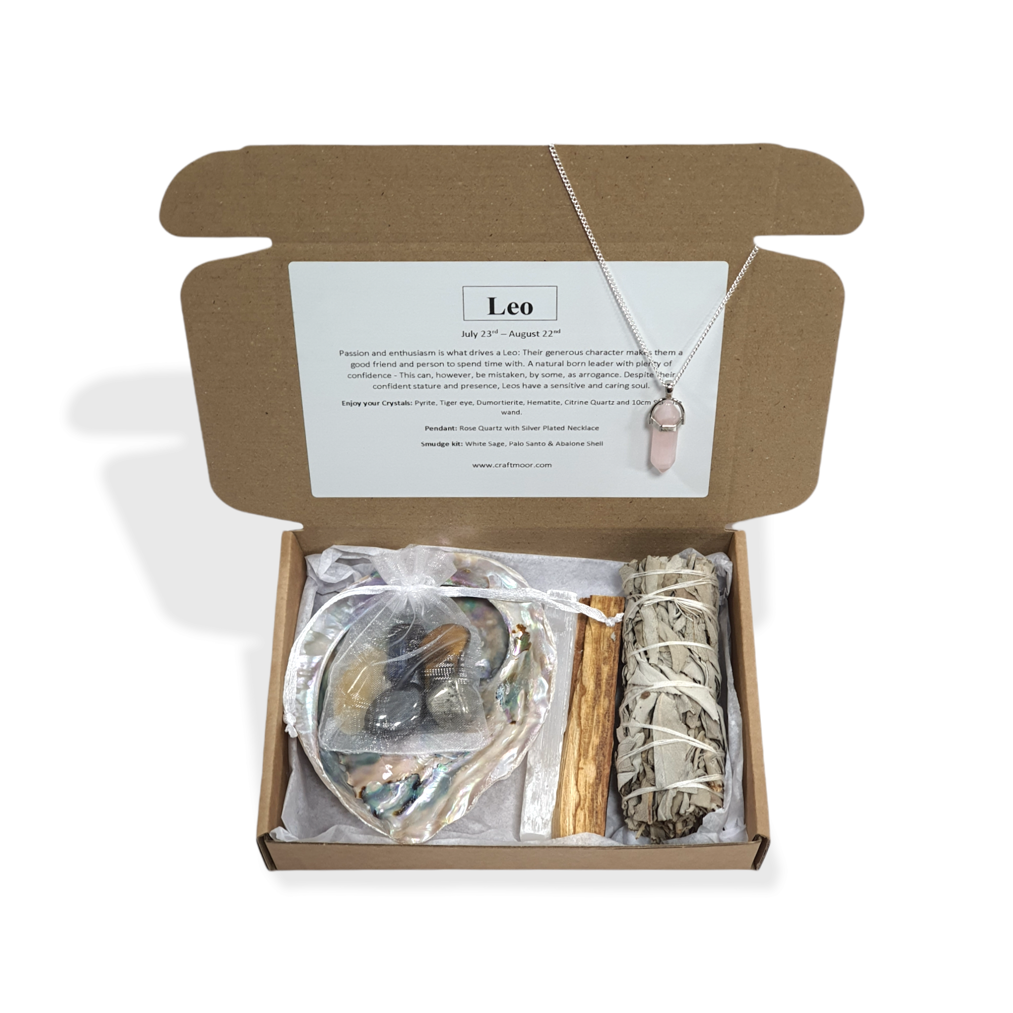 Leo Zodiac Crystals, Pendant & Smudge Gift Set