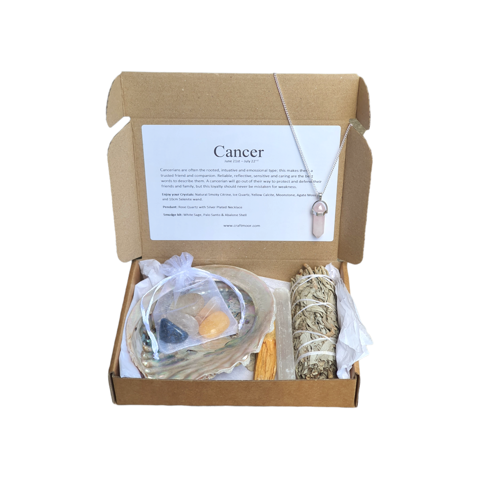 Cancer Zodiac - Crystals, Pendant and Smudge Gift Set