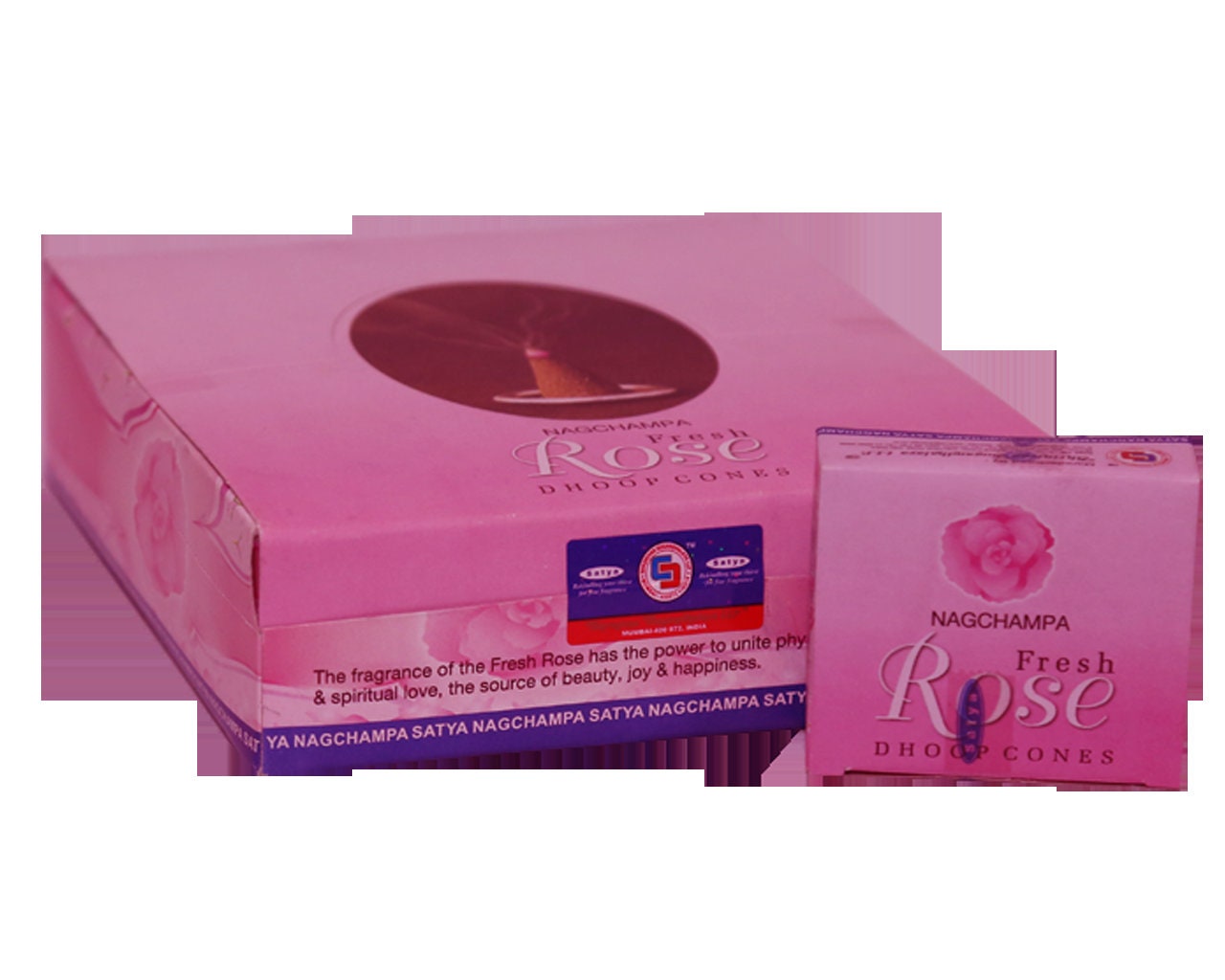 Rose Incense - Dhoop Cones Satya Nag Champa (12 Pack)