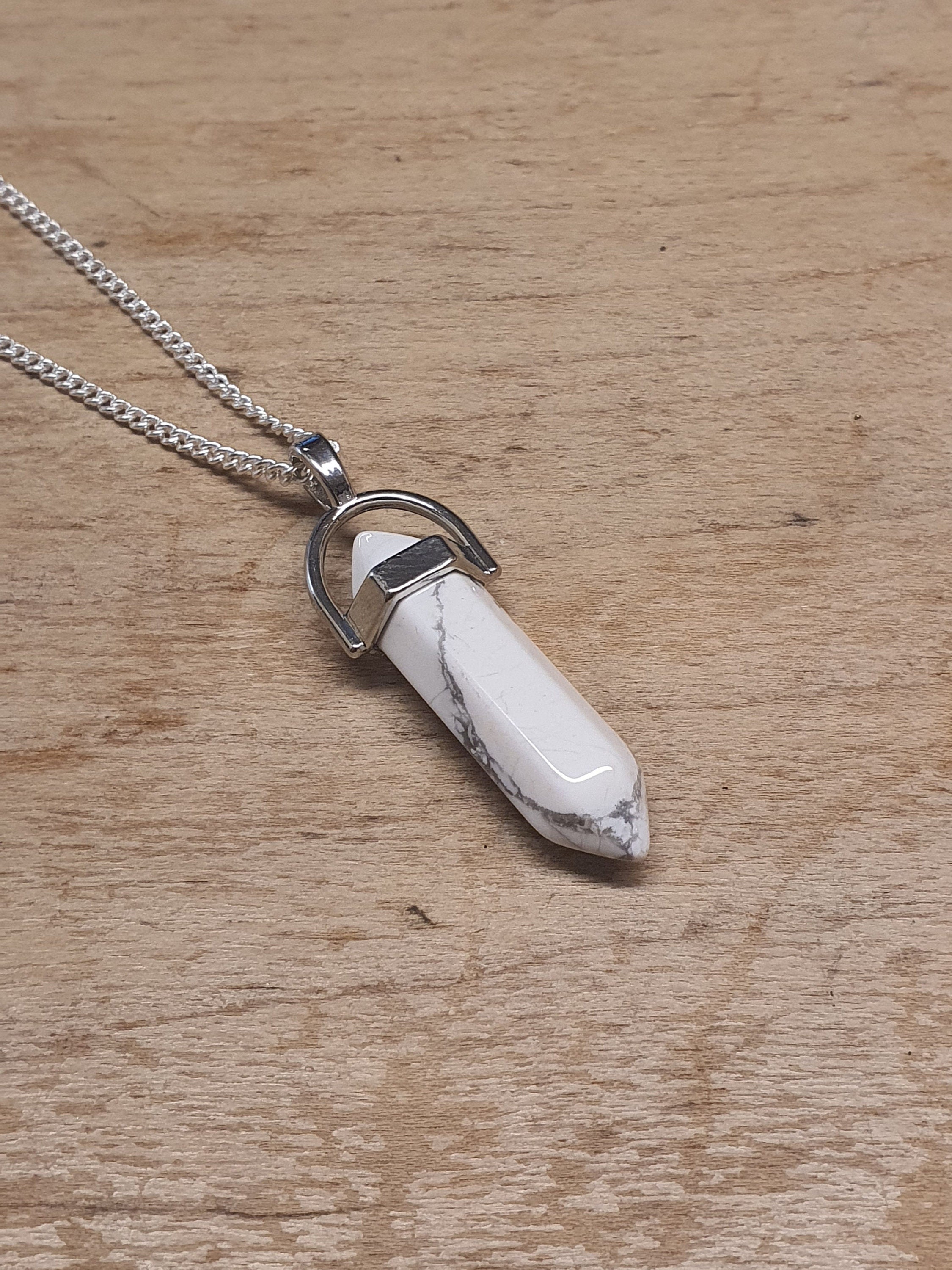 Howlite Crystal Pendant Necklace - with choice of silver chain, bootlace or none