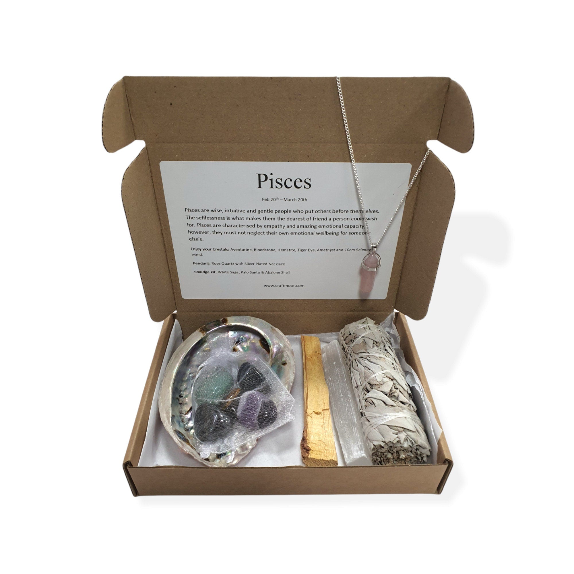 Pisces Zodiac Crystal & Smudge Gift Set