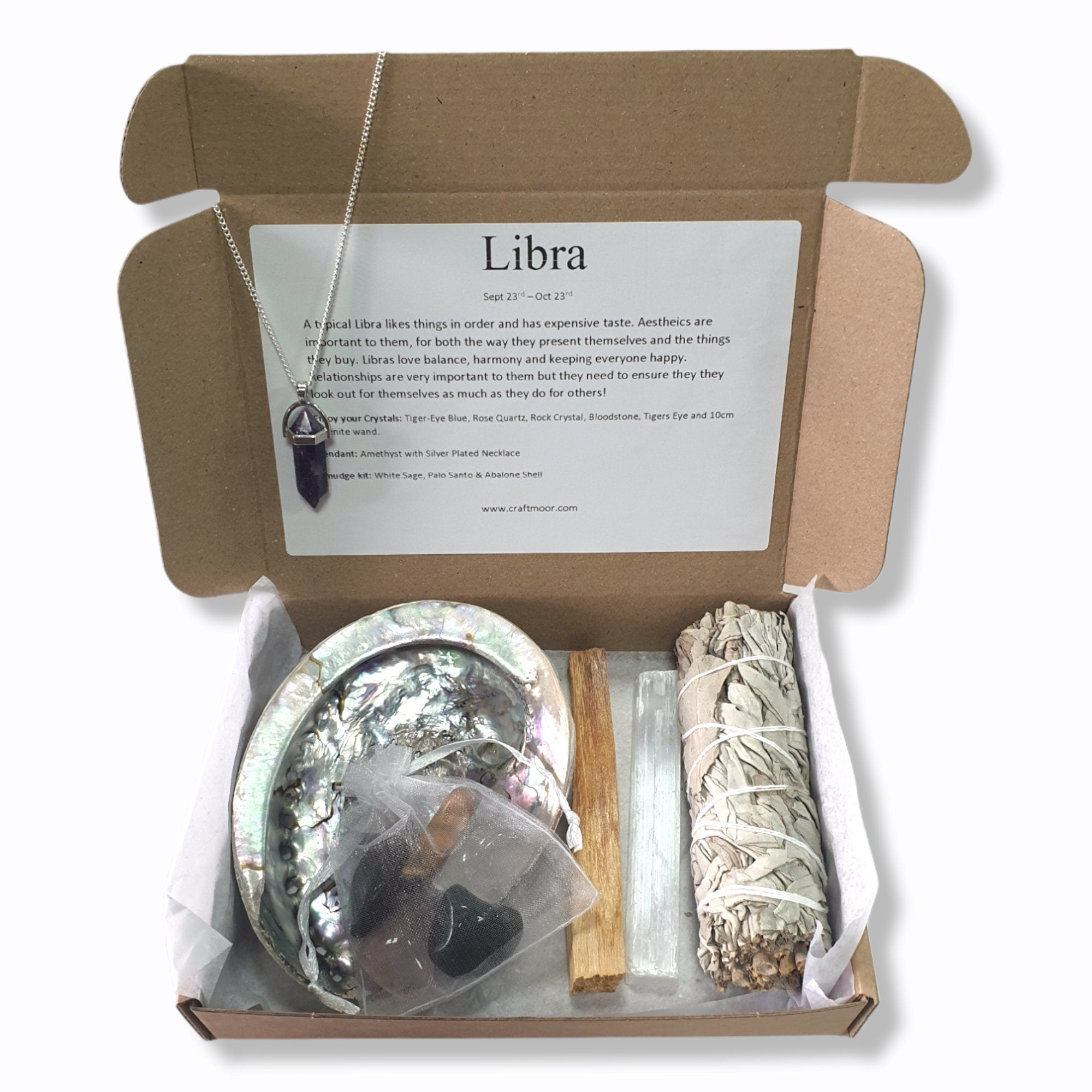 Libra Zodiac Crystal, Pendant & Smudge Gift Set