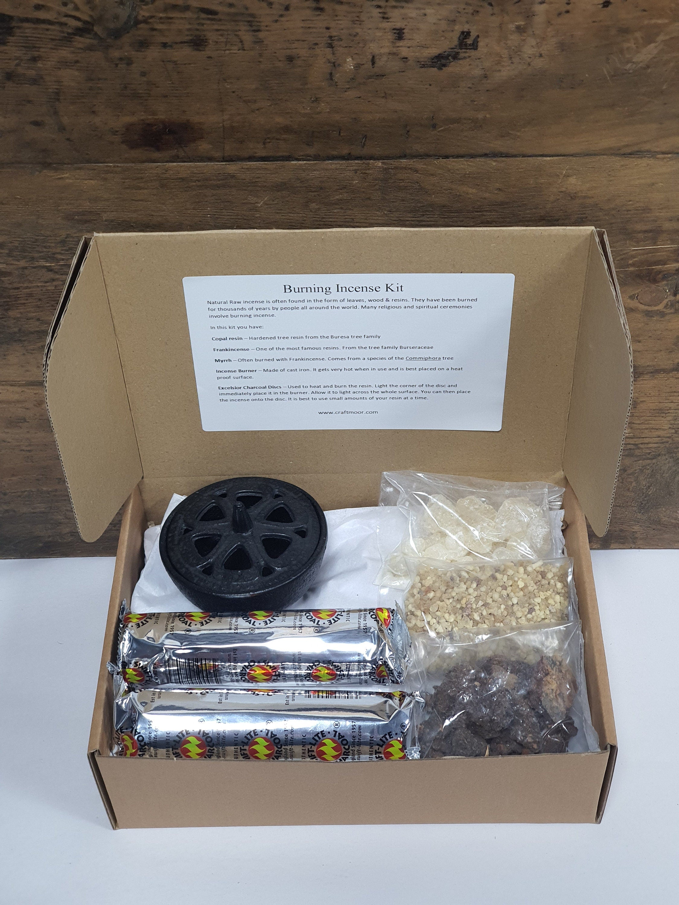 Resin Incense - Natural Copal, Franckincense and Myrrh Resin Incense Burning Kit - Includes Chacoal Discs and Cast Iron Burner