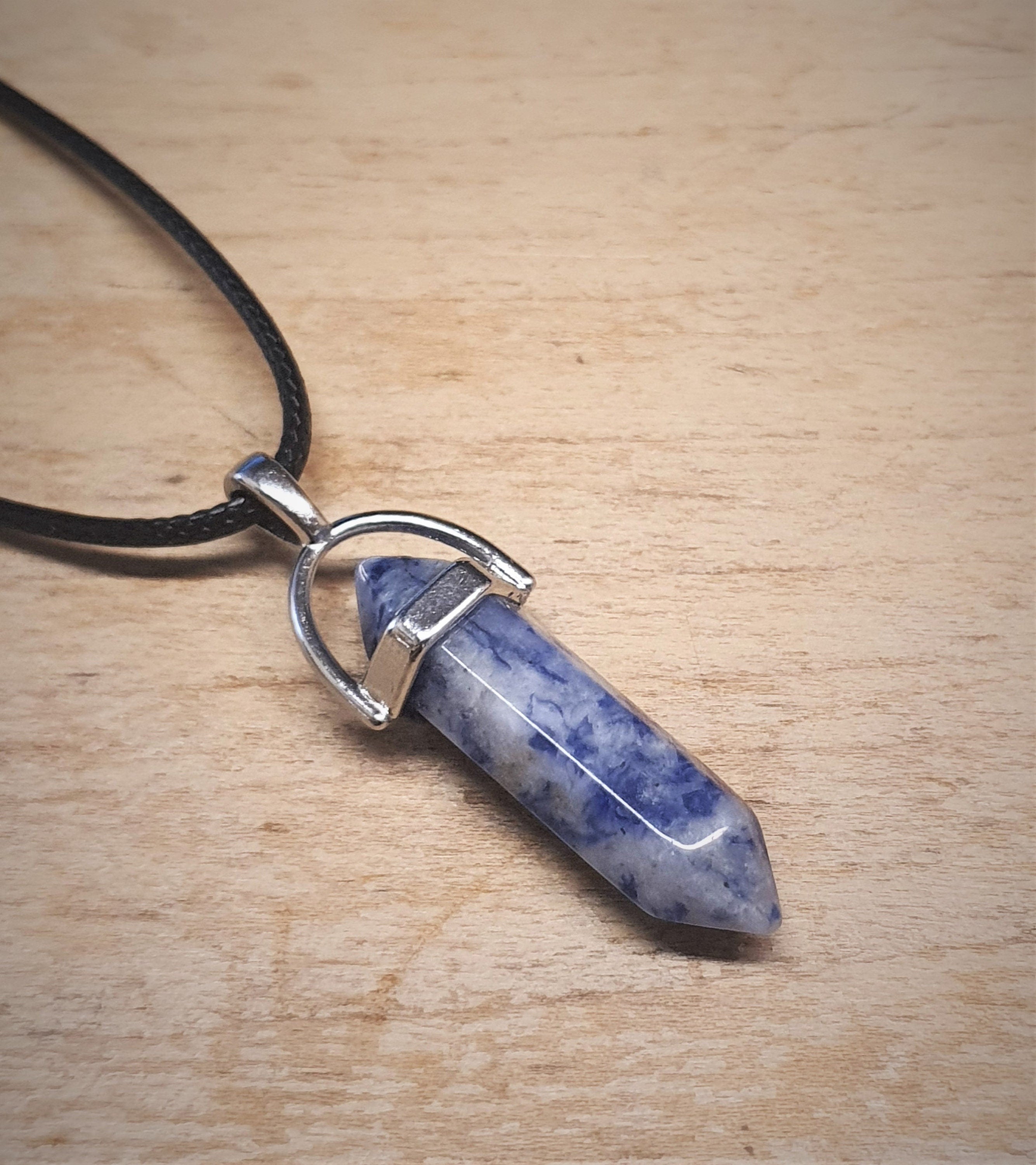 Sodalite Crystal Pendant Necklace - with choice of silver chain, bootlace or none