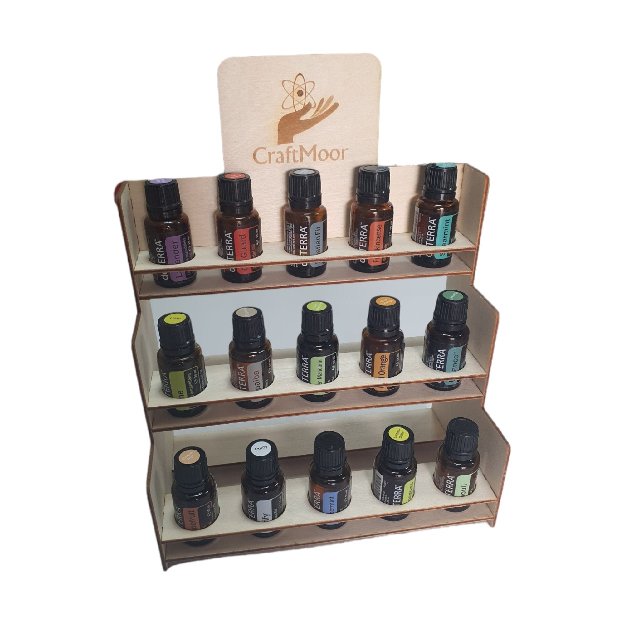 Incense Oil Display Stand - 3 tier Plywood Display Holds 15 bottles UK