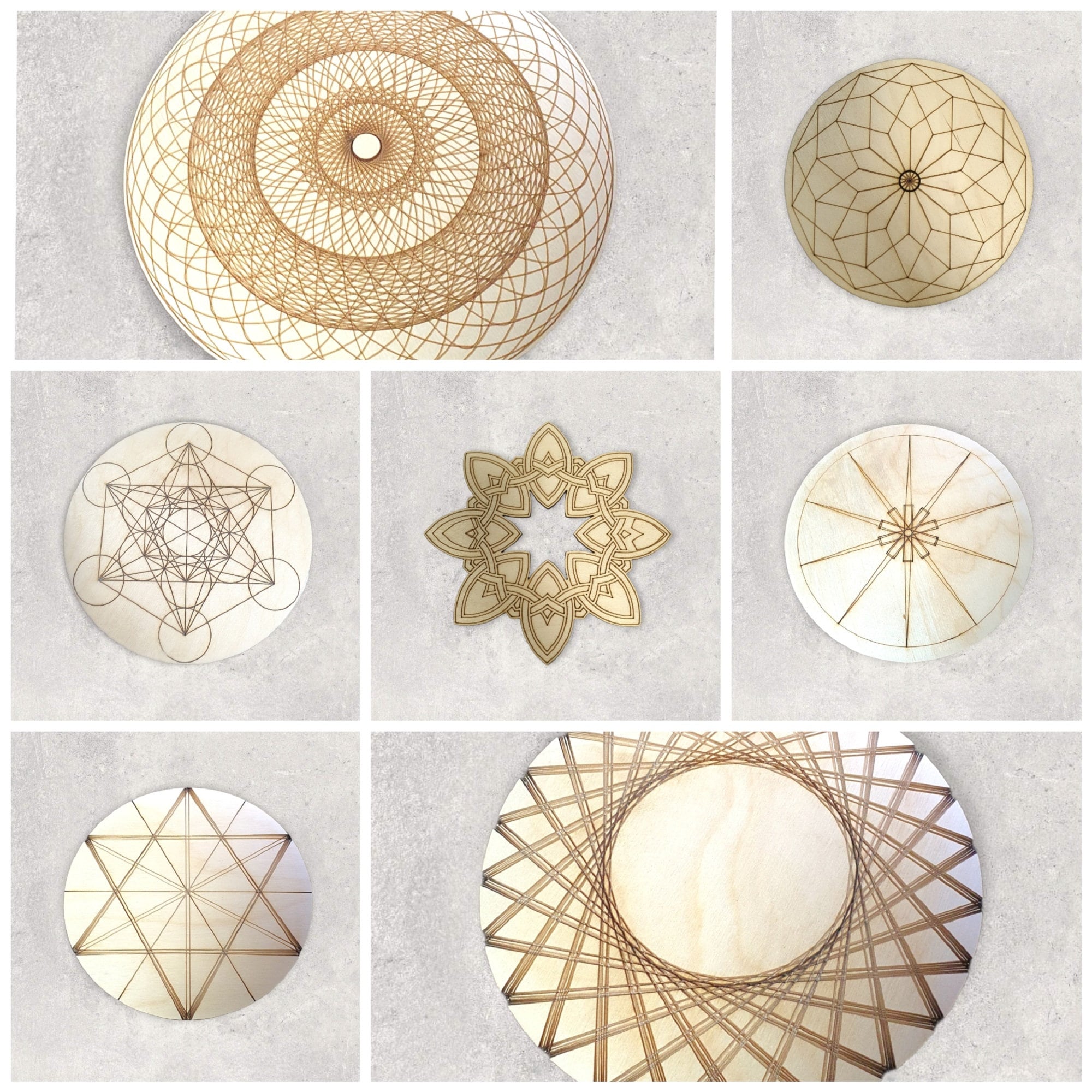 Crystal Grid Geometry Mandala - Birch Plywood 19cm - Choice of 7